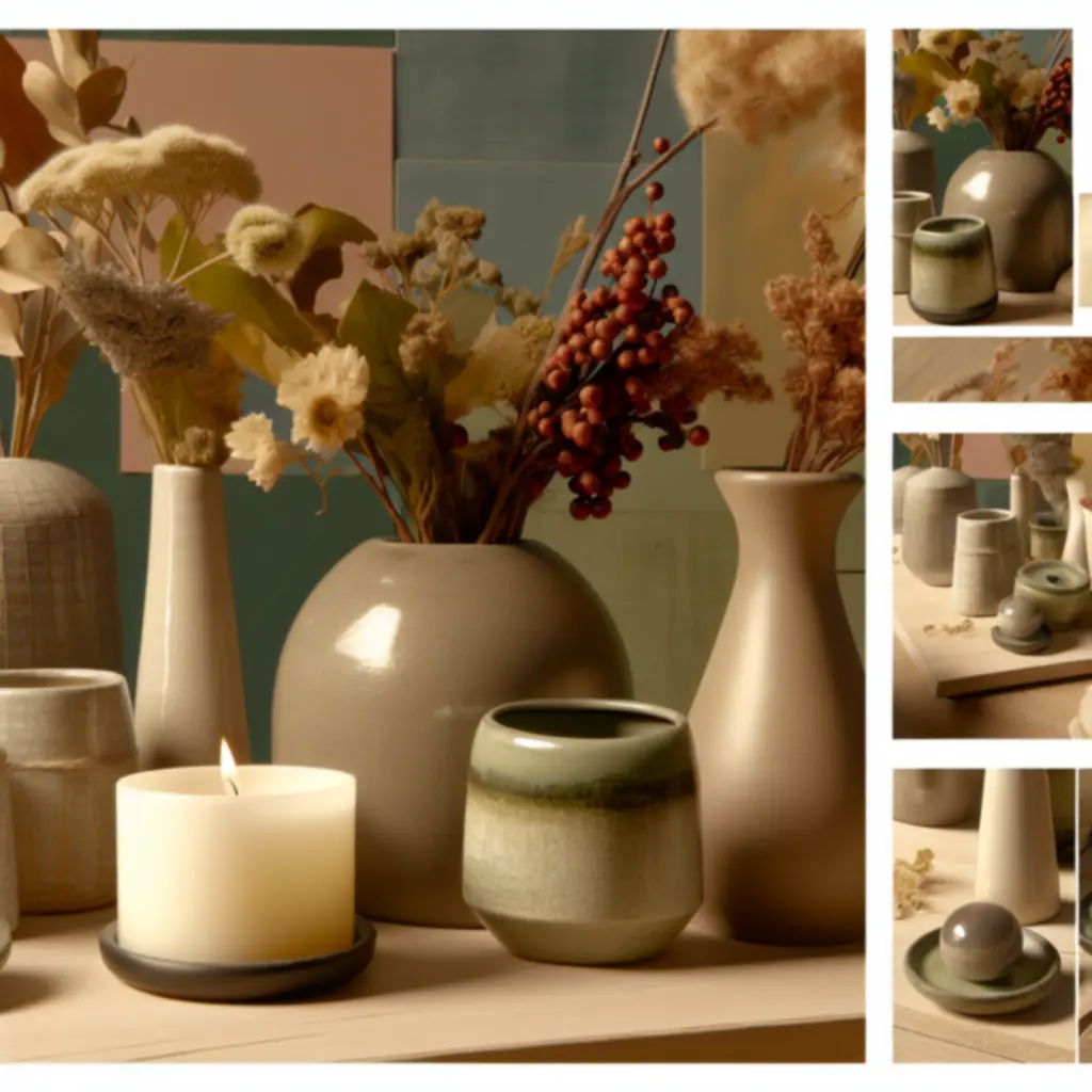 Seasonal tabletop décor arrangement with warm, modern accents