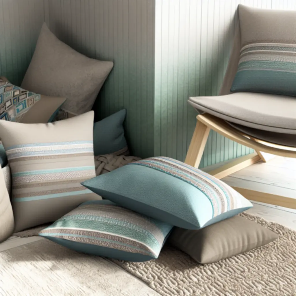 Cushions and rug in soft, modern textiles